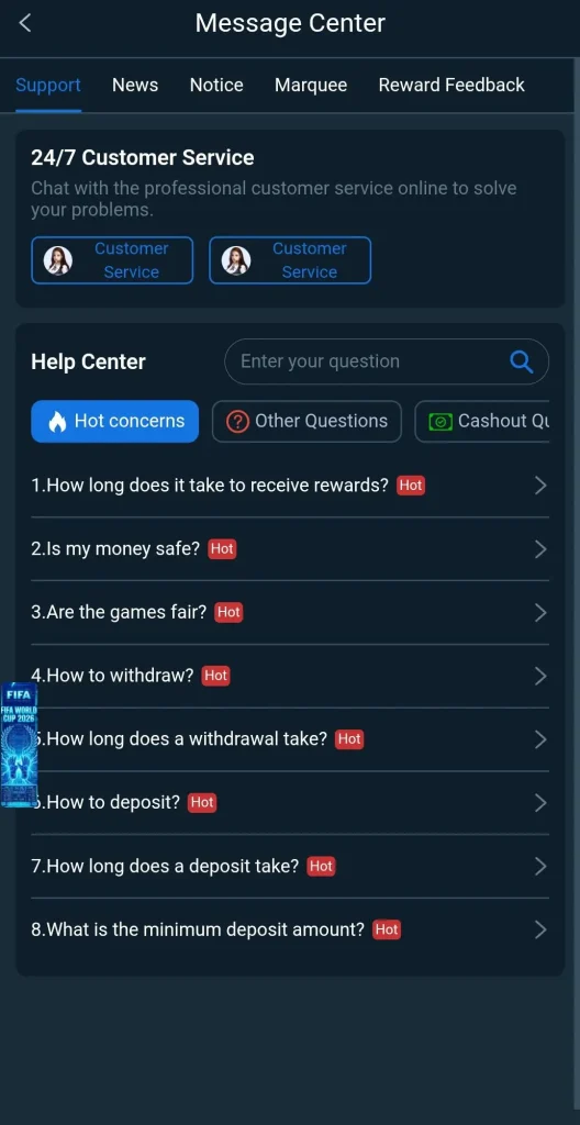 customer support 24/7 page