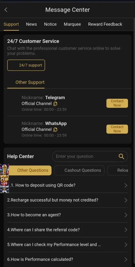 24/7 customer service of 92bar game
