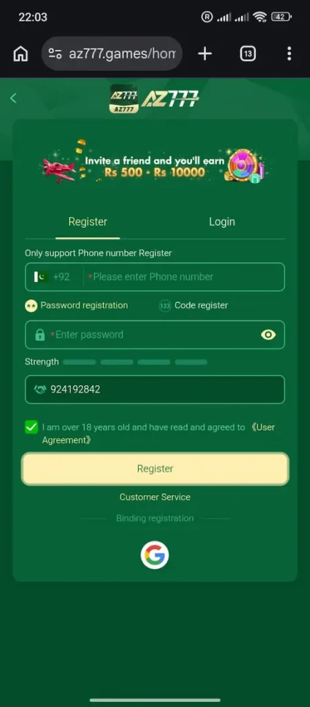 AZ777 REGISTER